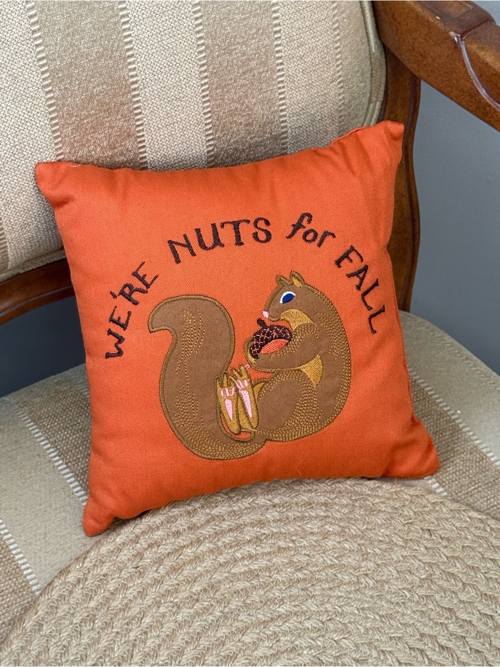 Embroidered squirrel decorative pillow we’re nuts for fall 8.5 inches x 8.5 inch